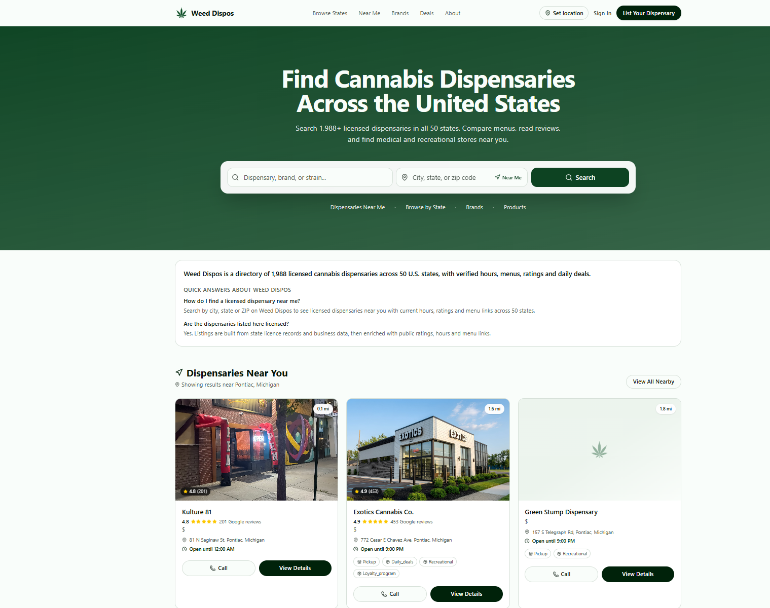 WeedDispos.com website screenshot