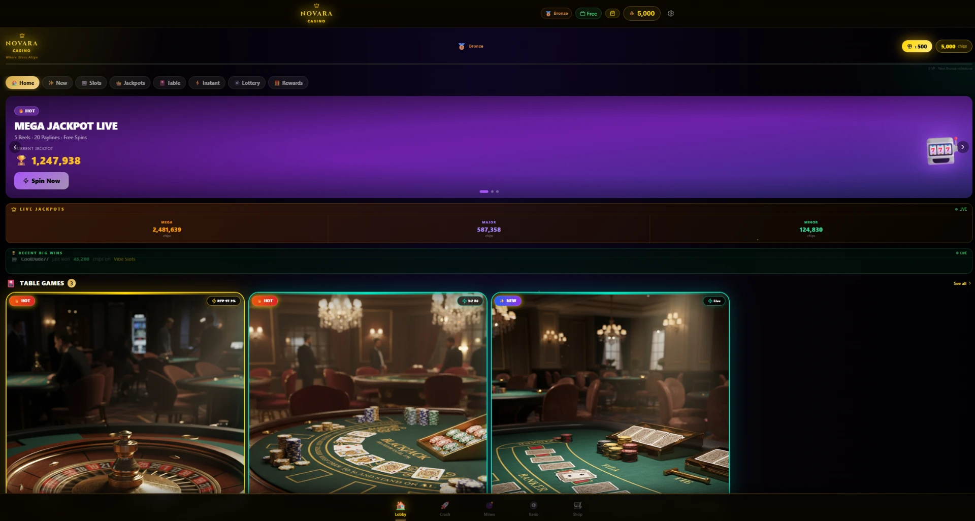 Novara Casino website screenshot