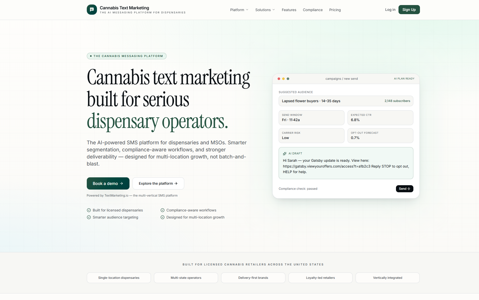 Cannabis Text Marketing website screenshot