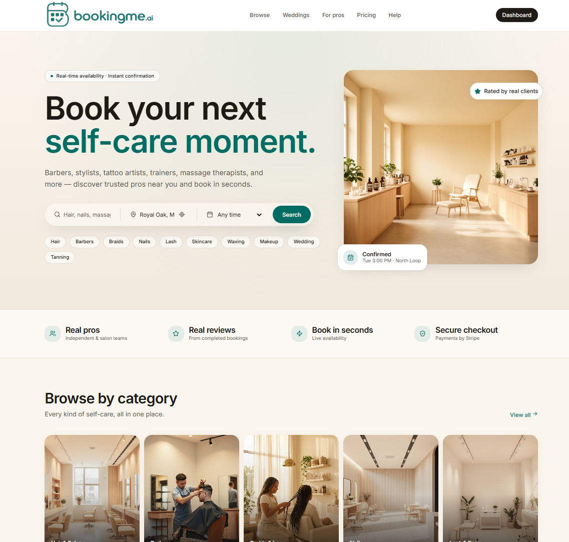 BookingMe.ai website screenshot
